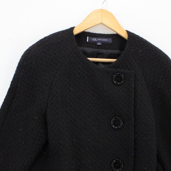 AK Anne Klein Tweed Jacket Blazer Women Black Button Front Designer Lined Size 6 - Picture 4 of 9